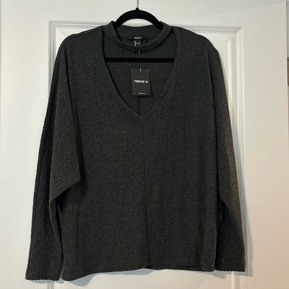 Forever 21 Sweaters - FOREVER 21 Charcoal Grey Lightweight Ribbed Sweater   Size Large